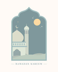 Ramadan Kareem Greetings Card with Flat Vector Style