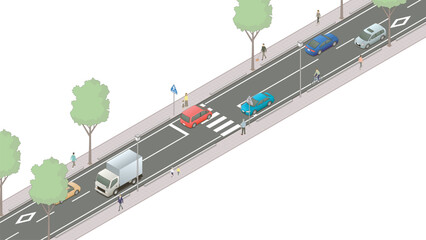 アイソメトリック図法で描いた日本の横断歩道イメージA-02 / Isometric illustration : Japanese crosswalk - obrazy, fototapety, plakaty