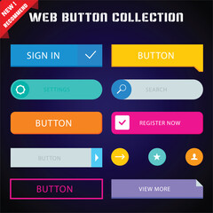 web design button collection with flat design