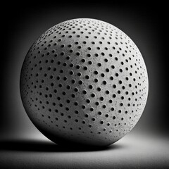 3D concrete sphere with dots casting a shadow, in monochromatic black and white colors. AI generative