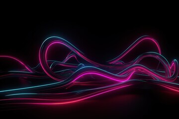 3d rendering, rounded pink blue neon lines, glowing in the dark. Abstract minimalist geometric background. Ultraviolet spectrum. Cyber space. Futuristic wallpaper, Generative AI