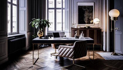 Bureau éditorial à la décoration design - Générative IA