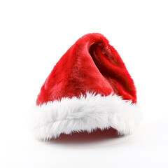 Obraz na płótnie Canvas Red Santa hat on white background. Generative Ai. Holiday Hat, celebration, party, fun, cheerful, merry, jolly, happiness. 