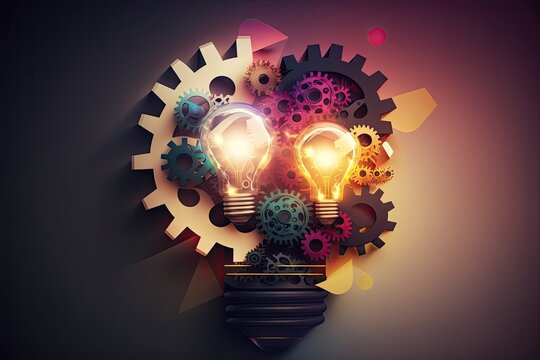 An abstract background with gears and a light bulb, symbolizing innovation and progress in the business world. Generated by AI.