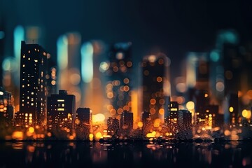 Fototapeta na wymiar Abstract background with bokeh defocused lights and shadow from cityscape at night, vintage or retro color tone, Generative AI