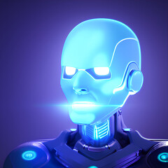 AI Künstliche Intelligenz ein blau leuchtender Roboter Kopf
