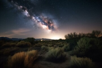 A starry night sky over a desert landscape Generative AI