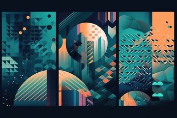 Abstract background with geometric shapes design in three colors, Generative AI