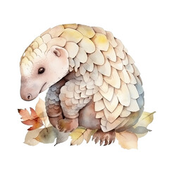 watercolor baby Pangolin, isolated on transparent, ai generated