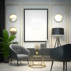 mock up poster frame in modern interior background, interior space, living room, Generative AI