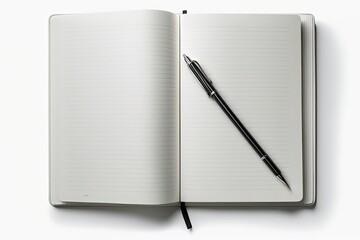 Business planning essentials - a blank notebook and pen on a white background, ready to help you organize your thoughts and ideas. Generated by AI.