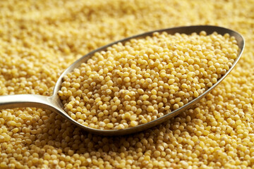 Peeled millet on a spoon
