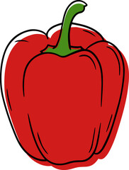 Illustration of a red ripe bell pepper in a linear style.