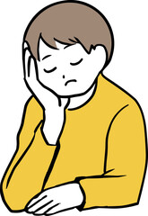 頬杖をつきながら居眠りをする男性