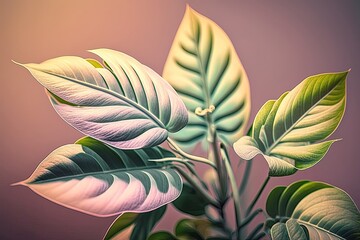 A beautiful macro shot of the delicate veins and patterns on a lush green plant leaf, set against a soft pastel background. Generated by AI.