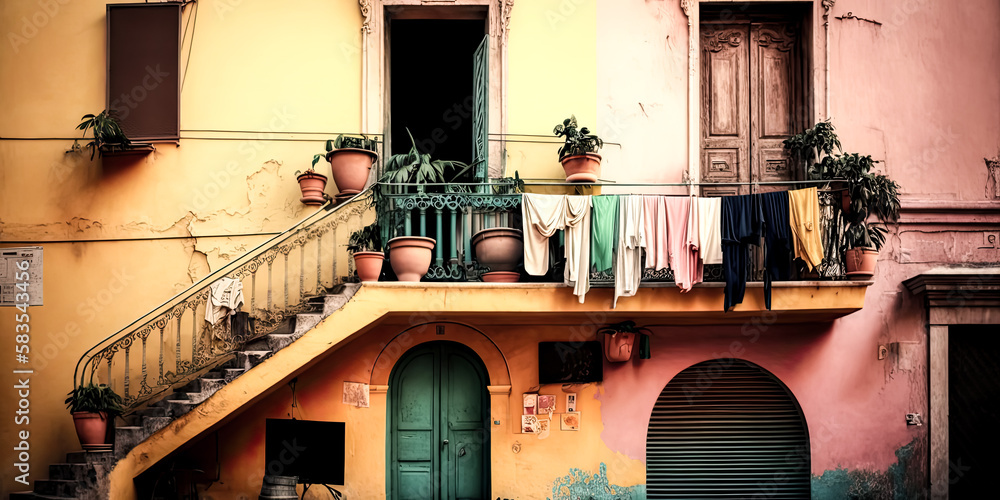 Poster clean washing done daily with a colorful washing machine - generative ai