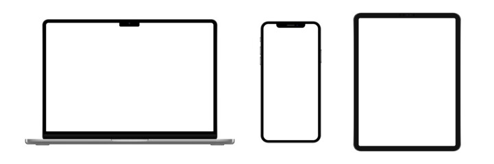 Set of laptop, tablet, phone on transparent background with transparent screen .Vector illustration.