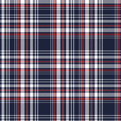 Check pattern navy blue white red seamless background