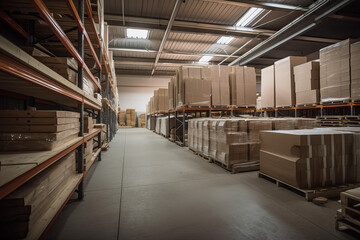Obraz premium warehouse .cataloging and logistics. Rows of shelves with drawers. generative AI