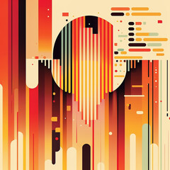 Big data abstract visualization background in retro style of the 70s. Bright and warm color palette, shades of orange, yellow, green and pale blue. Generative AI