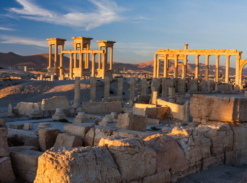 Palmyra - Syria, Ruins of the ancient city of Palmyra. The sunrise in Palmyra,