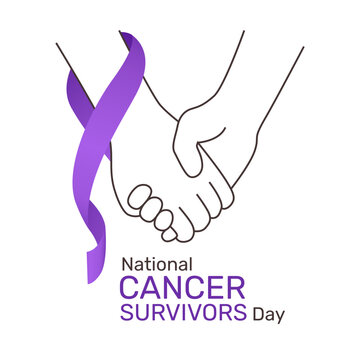 National Cancer Survivors Day Design and Purple Awareness Ribbon