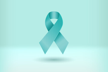 Teal Ribbon to raised awareness for ovarian cancer, rape, food allergies, Tourette Syndrome - obrazy, fototapety, plakaty