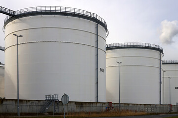 Tanks for oil and petro storage at the Pernis harbor in the port of Rotterdam