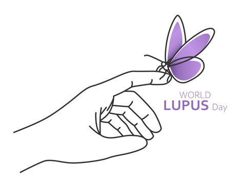 World Lupus Day Design, With Purple Ribbon And Butterfly For Chronic Autoimmunity Awareness