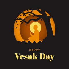 Buddhist meditation pose illustration, buddha meditating design for bucha, vesak day banner