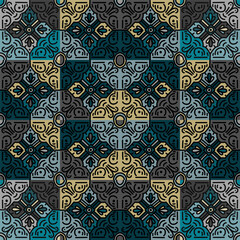 Ethnic floral mosaic seamless pattern. Abstract geometric ornamental wallpaper.