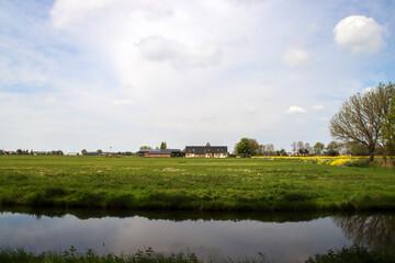 Fototapeta premium meadows and watering canals at the Vijfde Tochtweg in the Zuidplaspolder