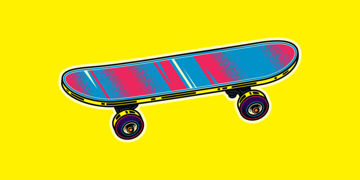 Vintage skateboard in neon style. Original vector illustration.