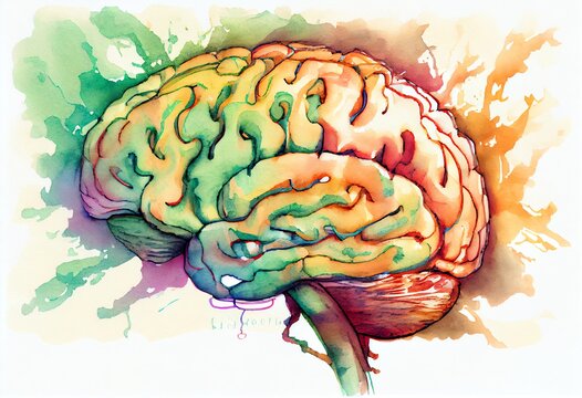Watercolor Illustration of a Brain Magnetic Resonance Imaging. Generative AI
