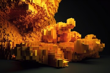 Yellow and Orange 3D Shapes form a Futuristic abstract background. 3D Render. , Generative AI