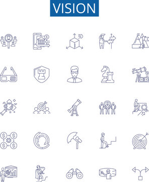 Vision line icons signs set. Design collection of Perception, Gaze, Imagination, Outlook, Sight, Prospect, Observation, Discernment outline concept vector illustrations
