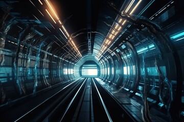 Speed and Motion. Train Ride through a Tunnel in a Modern City. , Generative AI