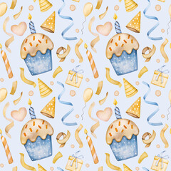 Baby child birthday celebration seamless pattern