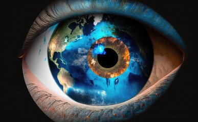 Planet earth with blue human eye nature and earth day concept background design