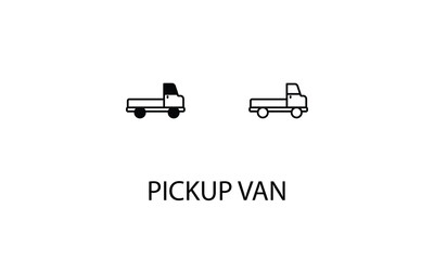 Pickup van icons with 2 styles outline icon, glyph icon, vector stock.