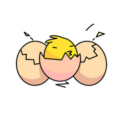 3 hatching easter eggs. flat vector illustration.