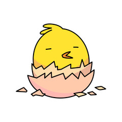 little chick hatching from an easter egg. flat vector illustration.