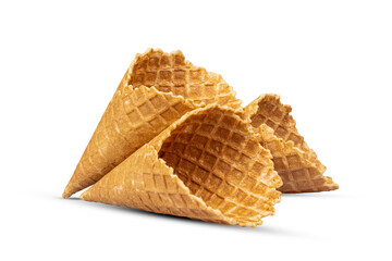 Lot Ice cream cones isolated on white background. Food.