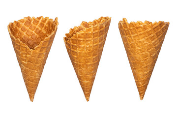 Lot Ice cream cones isolated on white background. Food.
