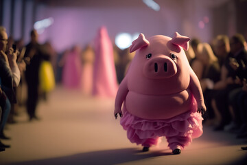 Obraz premium pig model at a fashion show. Created with AI technology