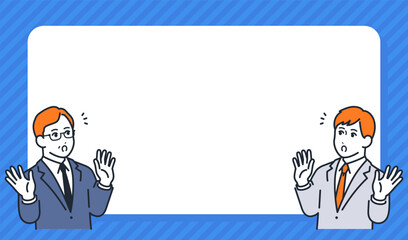 驚く会社員とストライプのフレームのシンプルなベクターイラスト素材