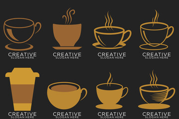 Set of coffee shop gold logo design collection with modern emblem shape Premium vector