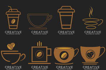 Set of coffee shop gold logo design collection with modern emblem shape Premium vector