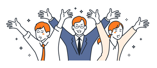 成功して喜ぶビジネスパーソンのシンプルなベクターイラスト素材