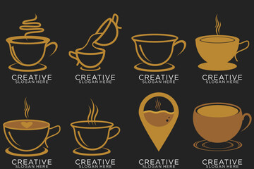 Set of coffee shop gold logo design collection with modern emblem shape Premium vector